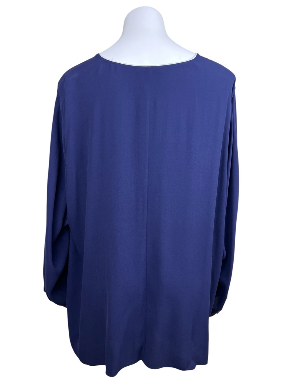 Eileen Fisher Navy Silk Georgette Crepe Piped V-Neck Button Down Shirt 3X - Picture 2 of 5